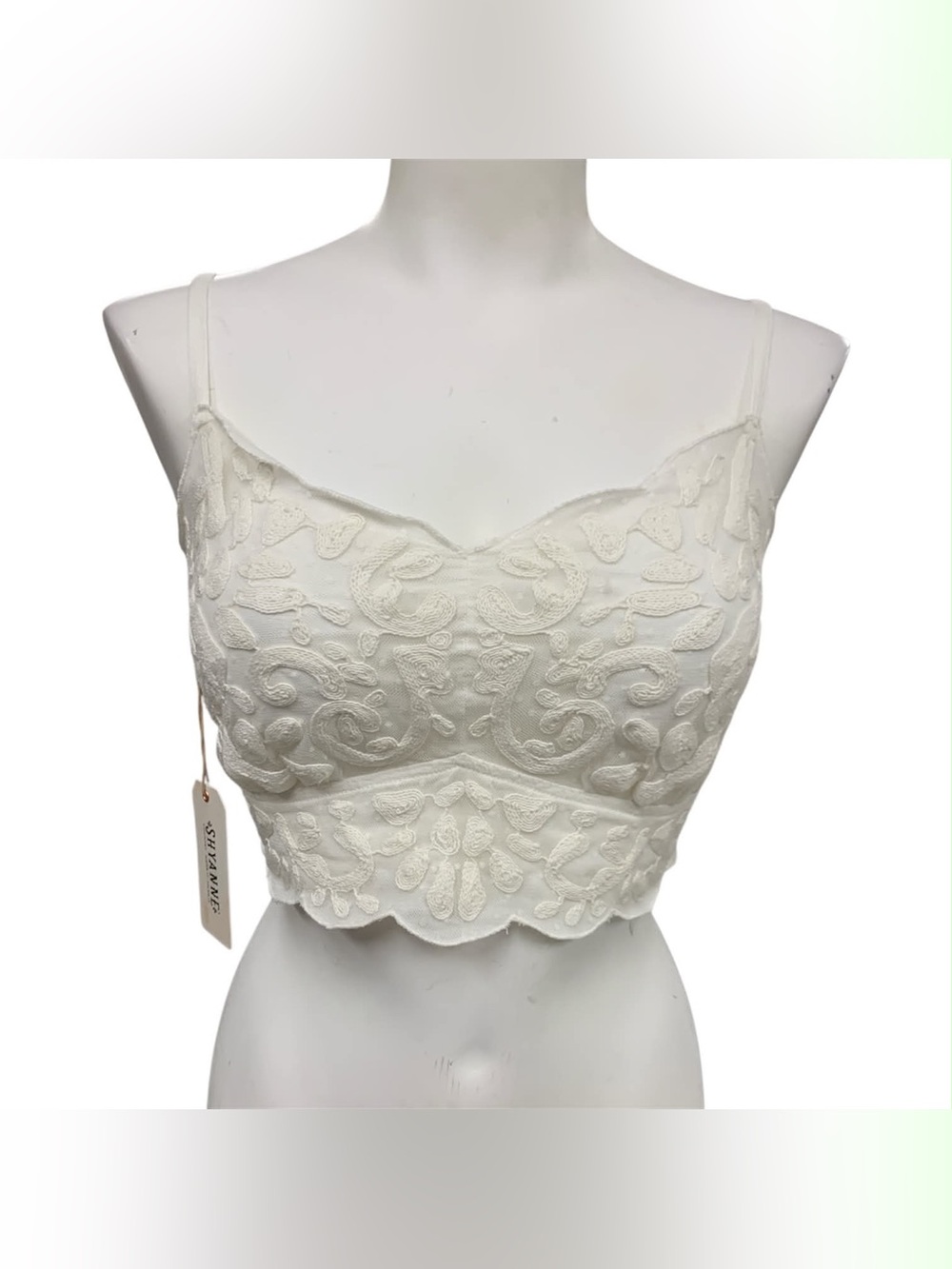 Shyanne NWT Ivory Embroidered Lace Bandeau Crop Top Size S